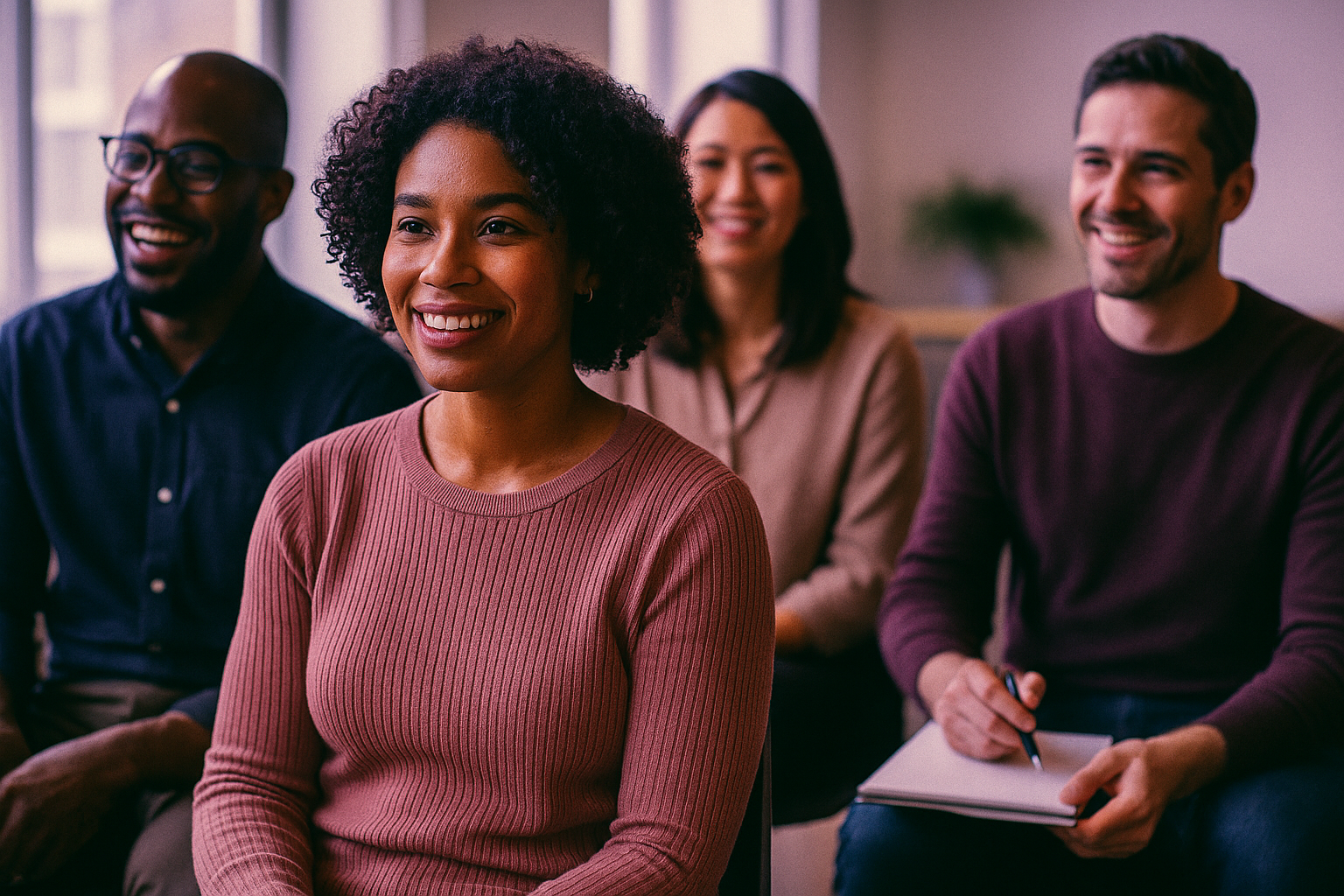 A group of diverse professionals engaged in a leadership exercise